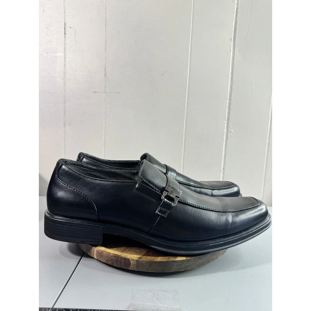 Perry Ellis Clipper RB Loafers Mens 10 Black Good Square Toe Bit Detail Slip On